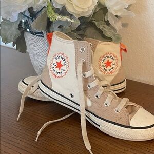 Converse Kids High-Top Sneakers - Cream and Tan with Orange Accents